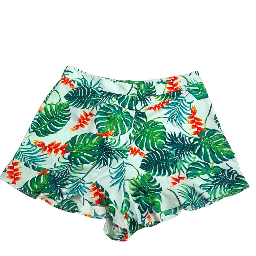 BOOHOO Lily Palm Print Ruffle Hem Shorts Sz 16